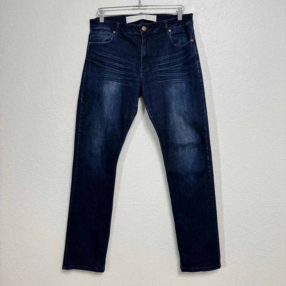 Barbell Apparel Jeans Mens 32 Dark Wash Blue Slim Athletic Fit Stretch Denim - Picture 1 of 11